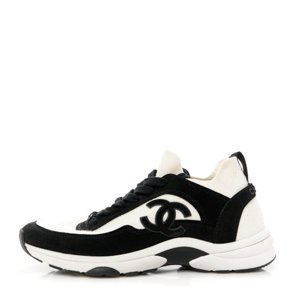 Chanel Fabric Suede Calfskin CC Sneakers 39.5 White Black 1 of 9