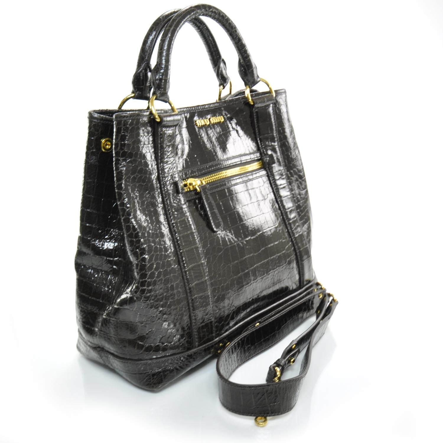 Miu Miu Calfskin Crocodile Embossed St Cocco Shopping Tote Moro 3 of 10