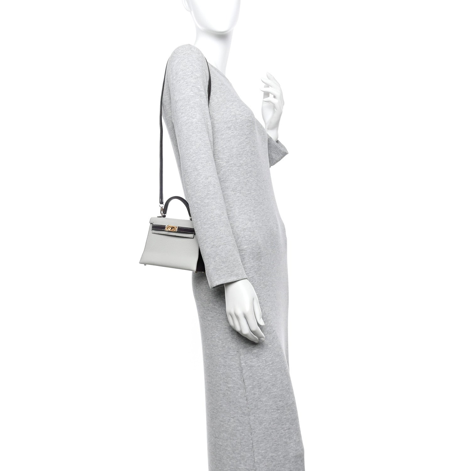 Hermes Chevre Mysore Horseshoe Mini Kelly Sellier 20 Gris Perle Raisin 2 of 9