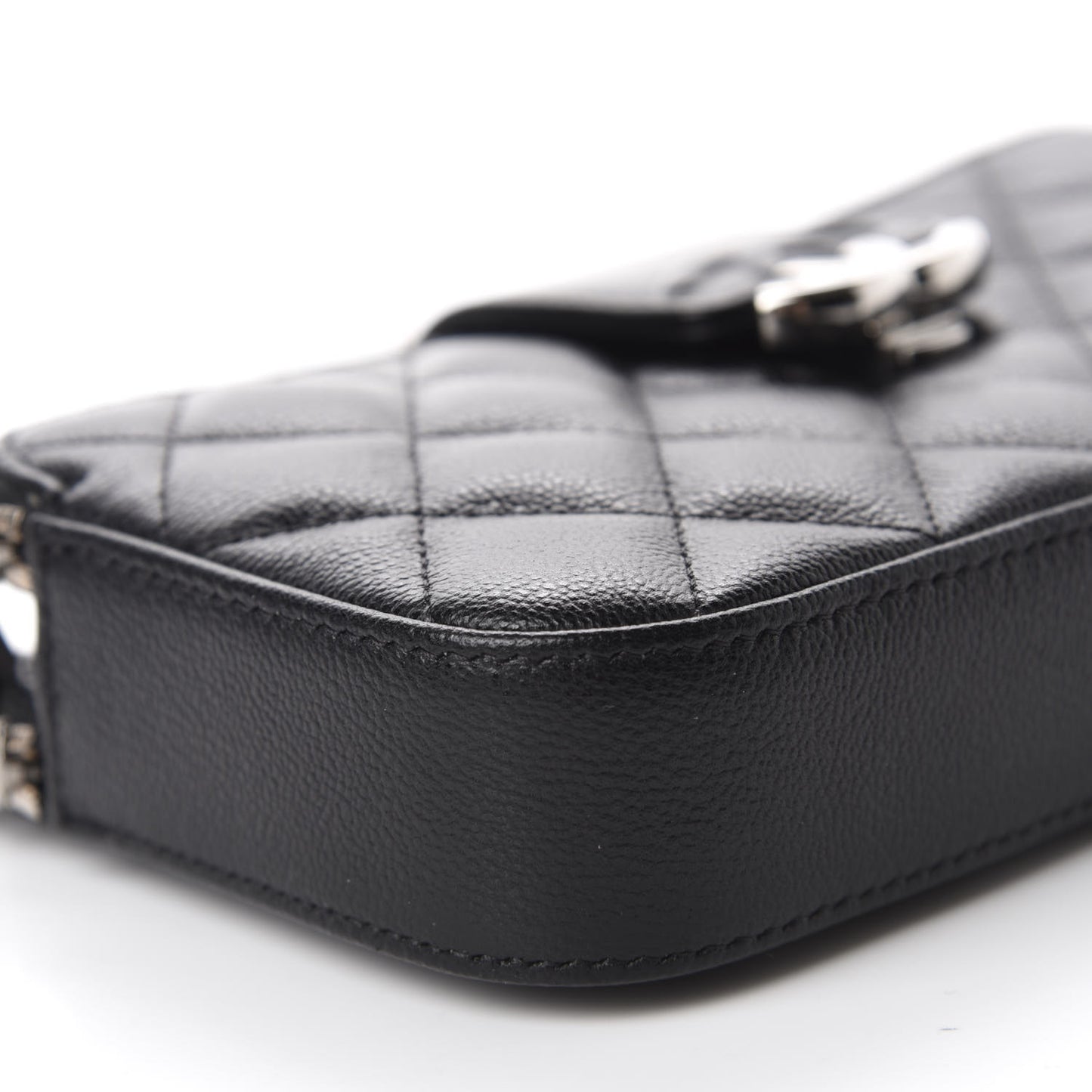 Grained Calfskin Quilted CC Box Clutch With Chain Black