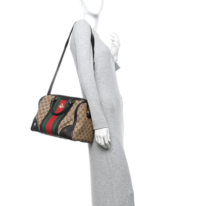 Gucci Monogram Vintage Web Medium Webby Bee Boston Dark Brown 2 of 10