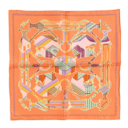 Hermes Silk Tatersale en Zig Zag Pocket Square Abricot Vert D'eau 1 of 4