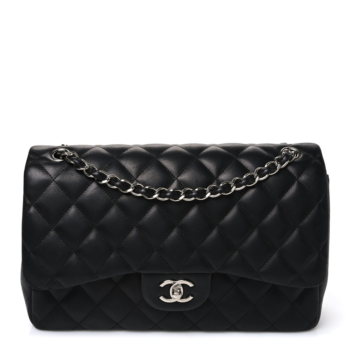 Lambskin Quilted Jumbo Double Flap Black