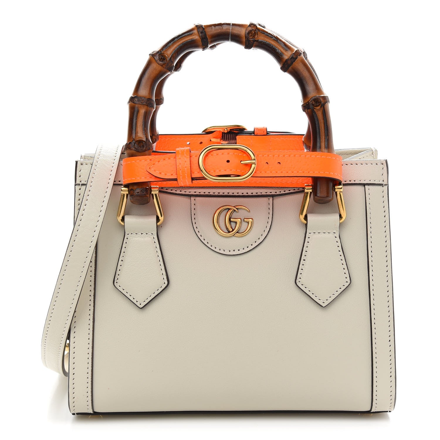 Gucci Wonka Grain Calfskin Mini Diana Tote Bag Mystic White Orange Fluo 1 of 9