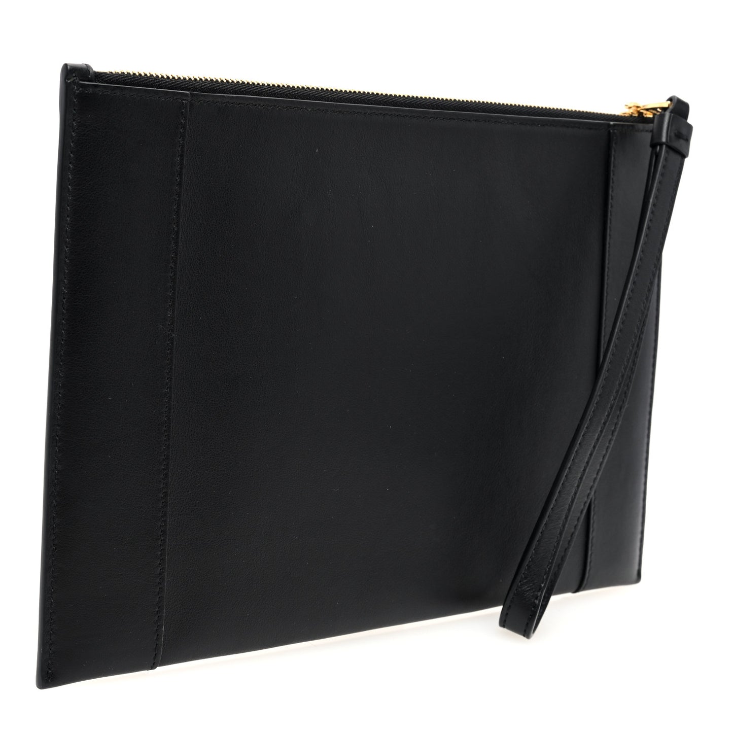Calfskin Logo Zip Wristlet Pouch Black Deep Red