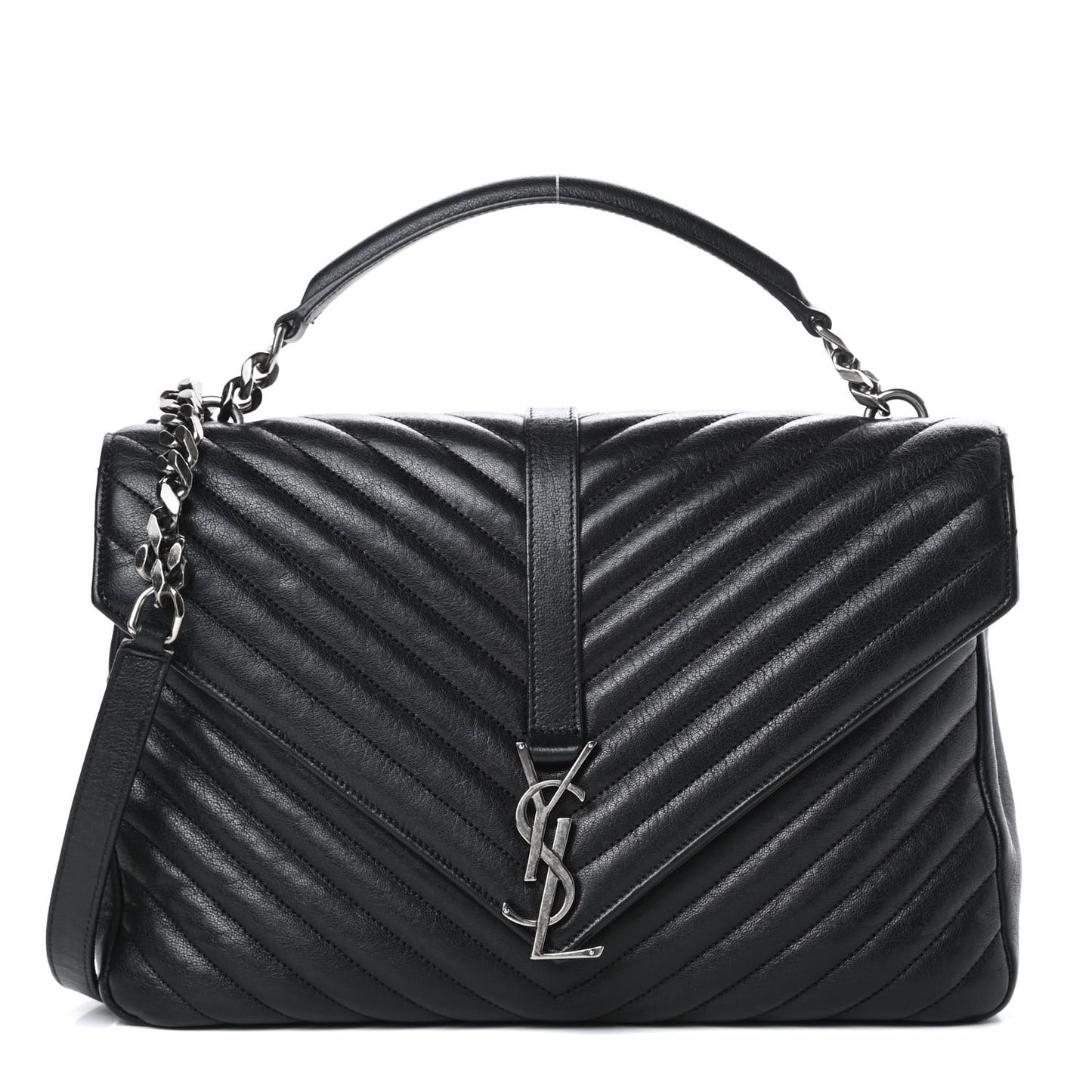 Sheepskin Matelasse Chevron Monogram Large College Satchel Black