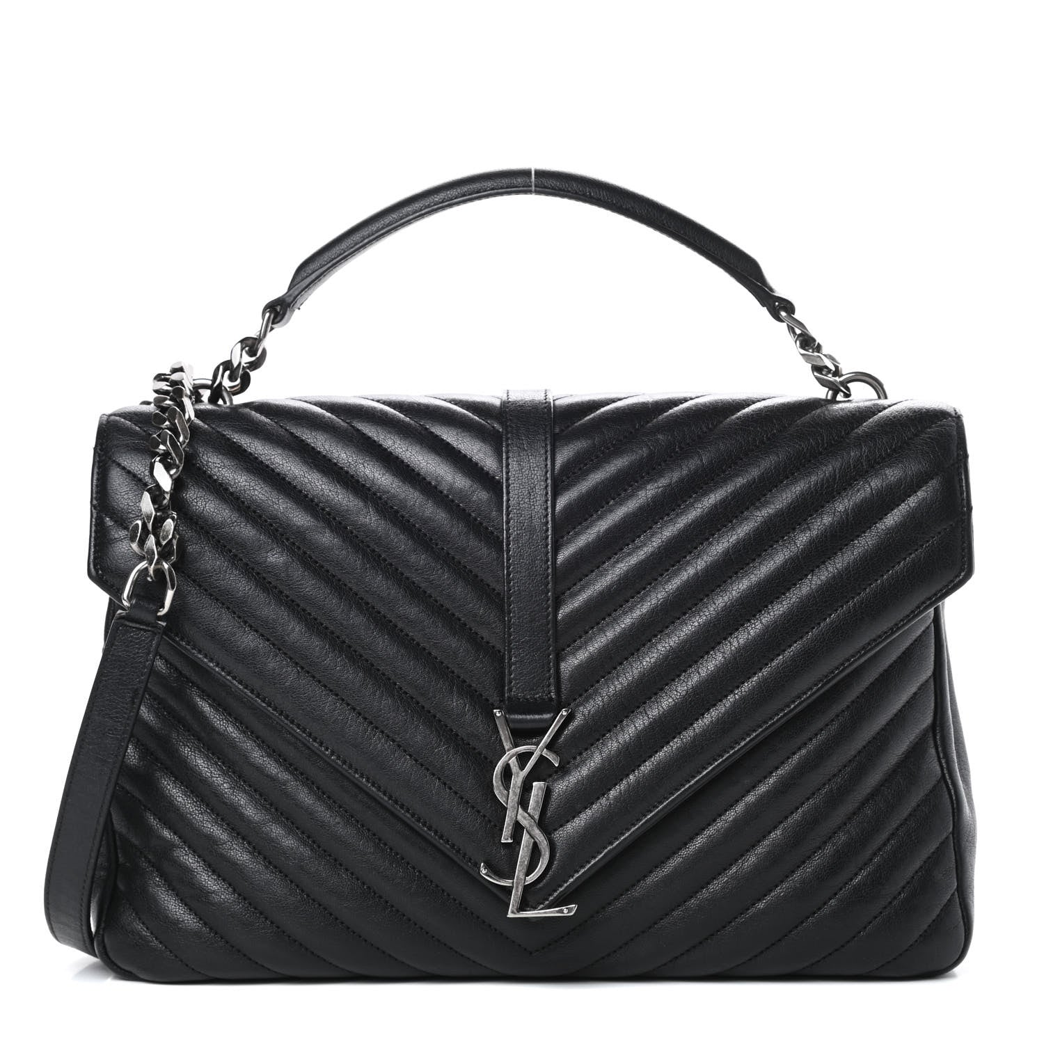 Saint Laurent Sheepskin Matelasse Chevron Monogram Large College Satchel Black 1 of 13
