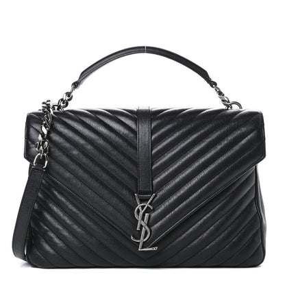 Saint Laurent Sheepskin Matelasse Chevron Monogram Large College Satchel Black 1 of 13