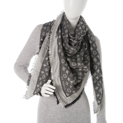 Louis Vuitton Wool Silk Monogram Denim Shawl Black 2 of 8