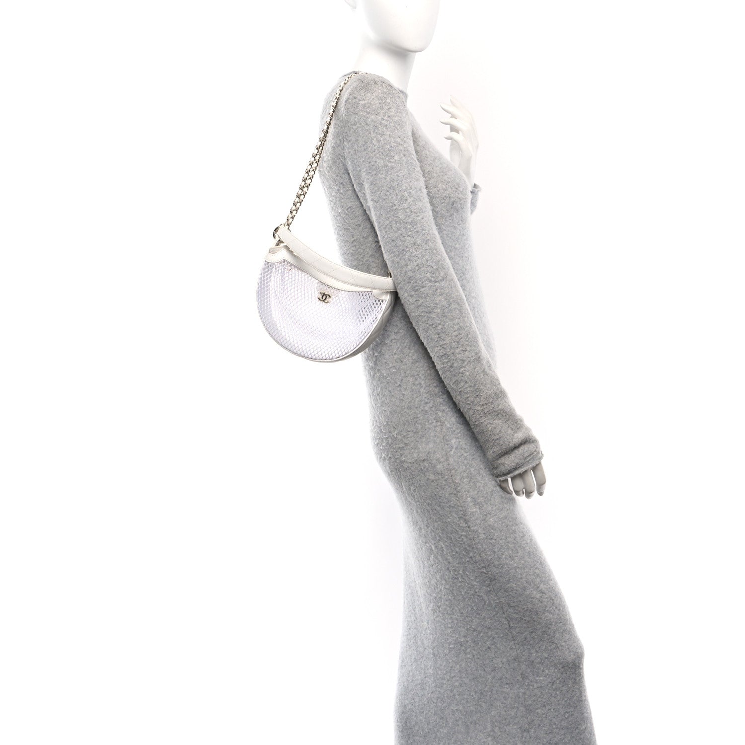 Chanel Mesh Shiny Lambskin Chain Hobo White 2 of 12