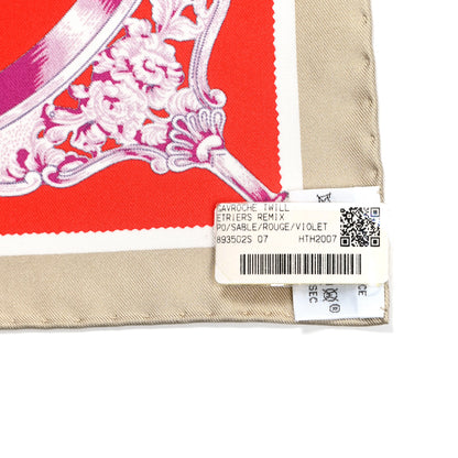Hermes Silk Etriers Remix Pocket Square Sable Rouge Violet 5 of 5