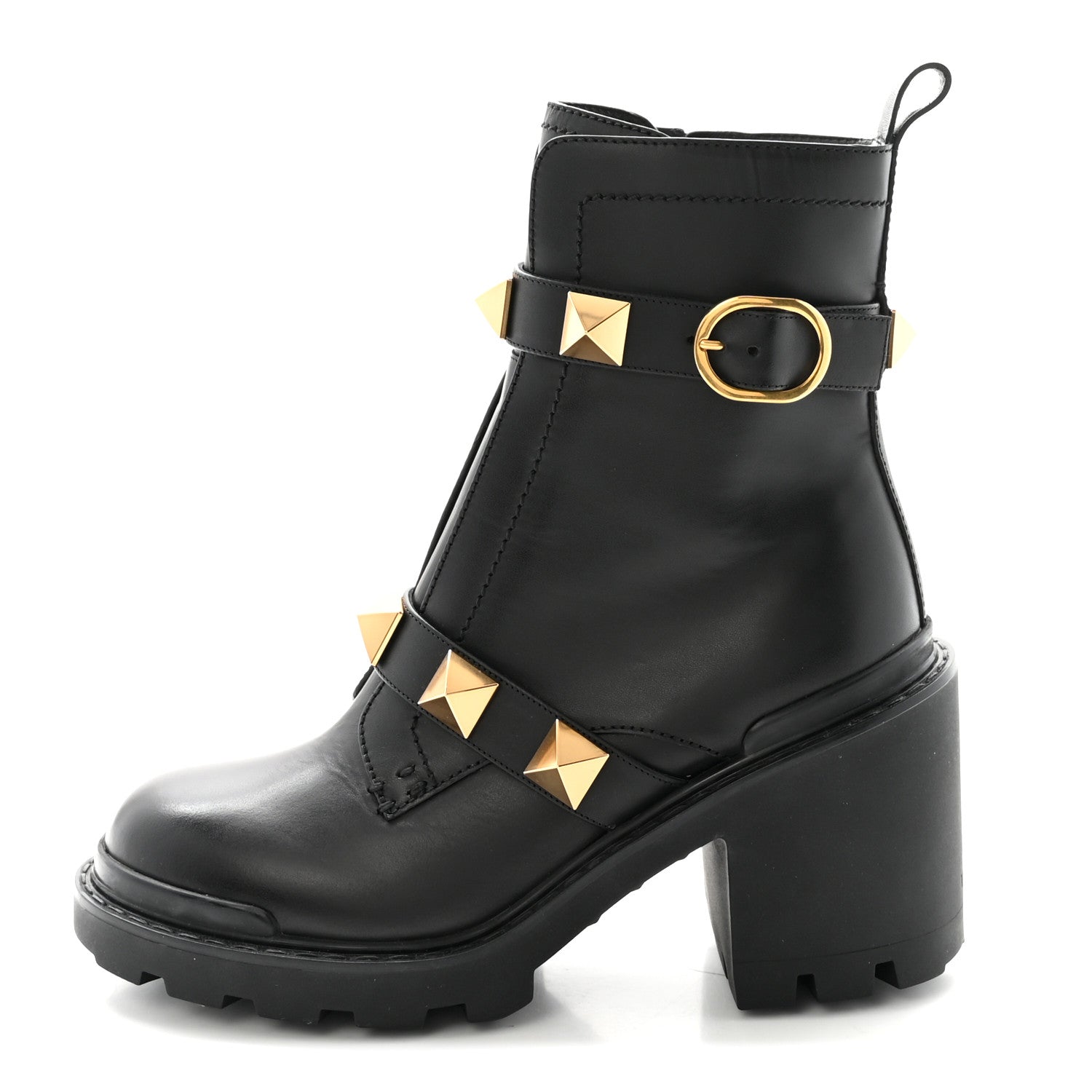 Valentino Garavani Calfskin Roman Stud 20/40mm Combat Boots 38.5 Black 1 of 9