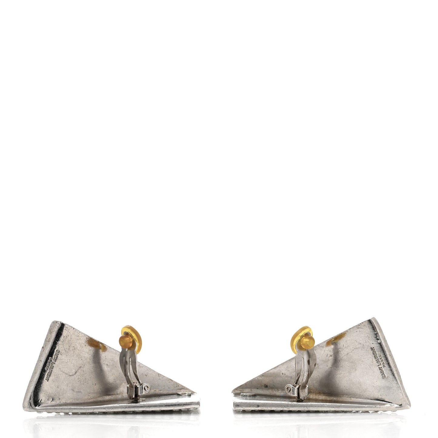Crystal Enamel Triangle Clip On Earrings Silver