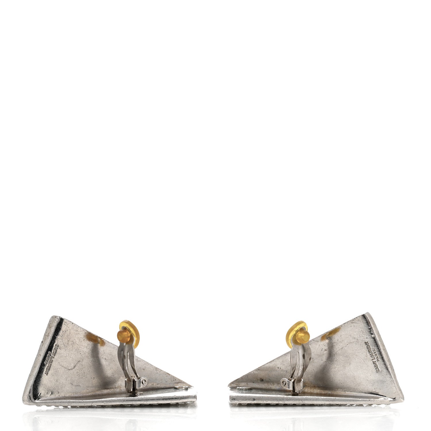 Saint Laurent Crystal Enamel Triangle Clip On Earrings Silver 3 of 5