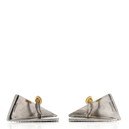 Saint Laurent Crystal Enamel Triangle Clip On Earrings Silver 3 of 5