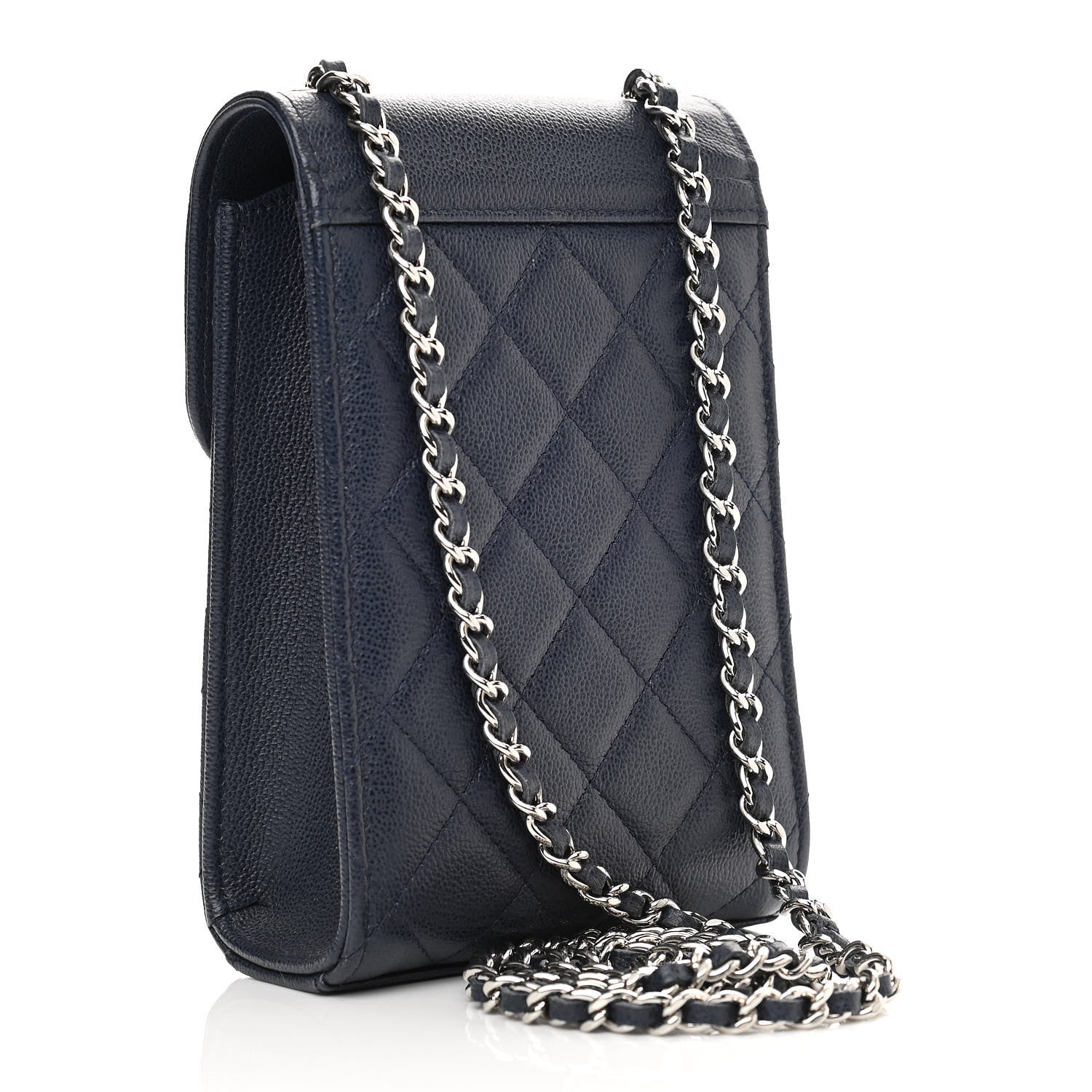 Chanel Grained Calfskin Quilted CC Box Clutch With Chain Navy 3 of 14
