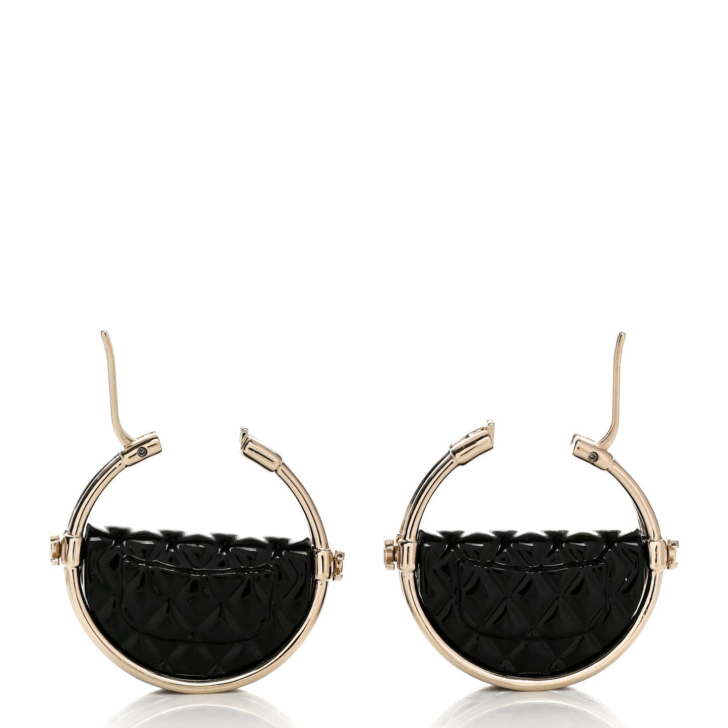 Metal Resin Quilted Flap Bag Hoop Earrings Black Gold