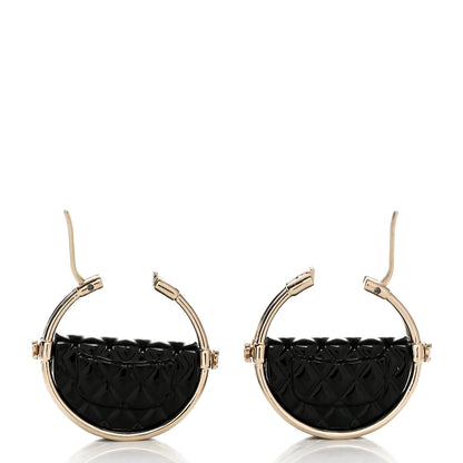 Chanel Metal Resin Quilted Flap Bag Hoop Earrings Black Gold 3 of 4