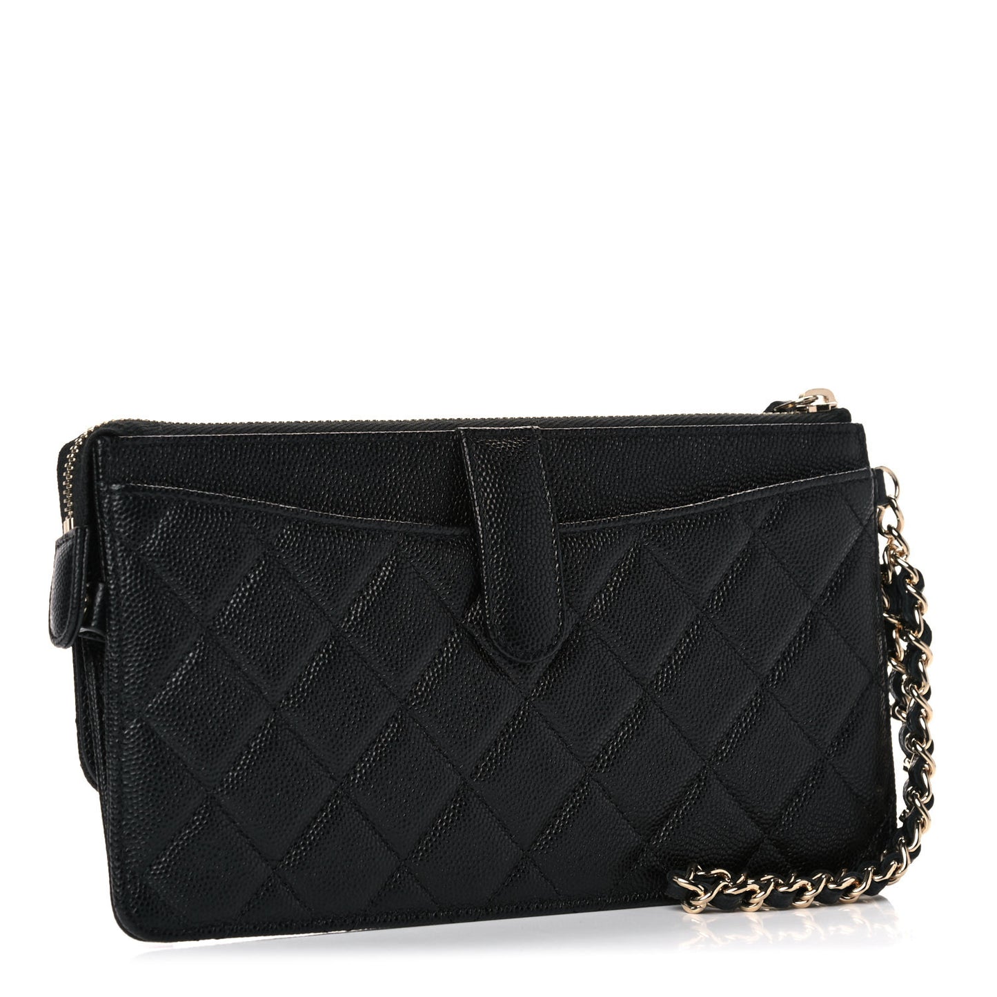 Caviar Quilted Classic Pouch With Handle Black