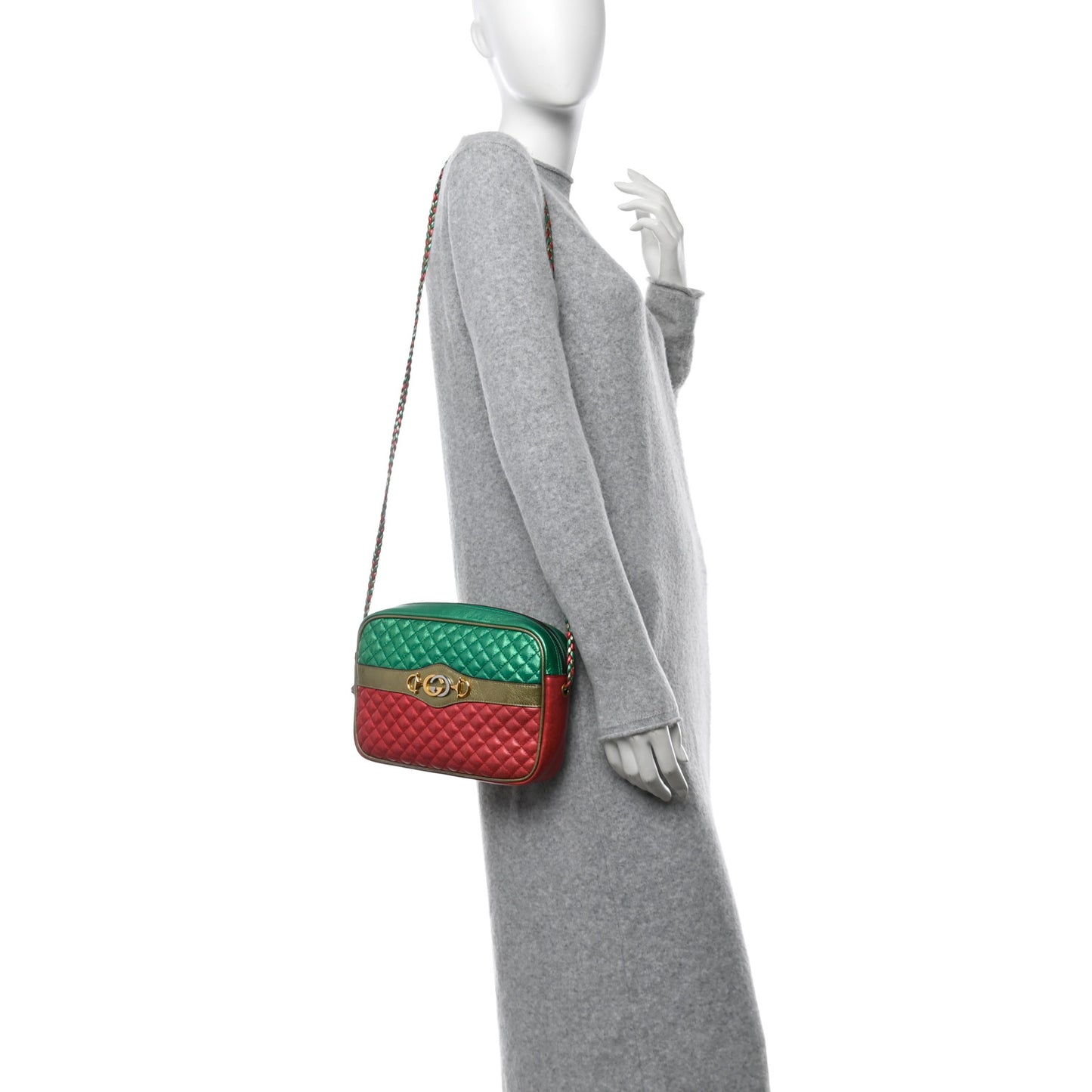 Laminated Nappa Trapuntata Small Zumi Shoulder Bag Rosso Jasmine Green