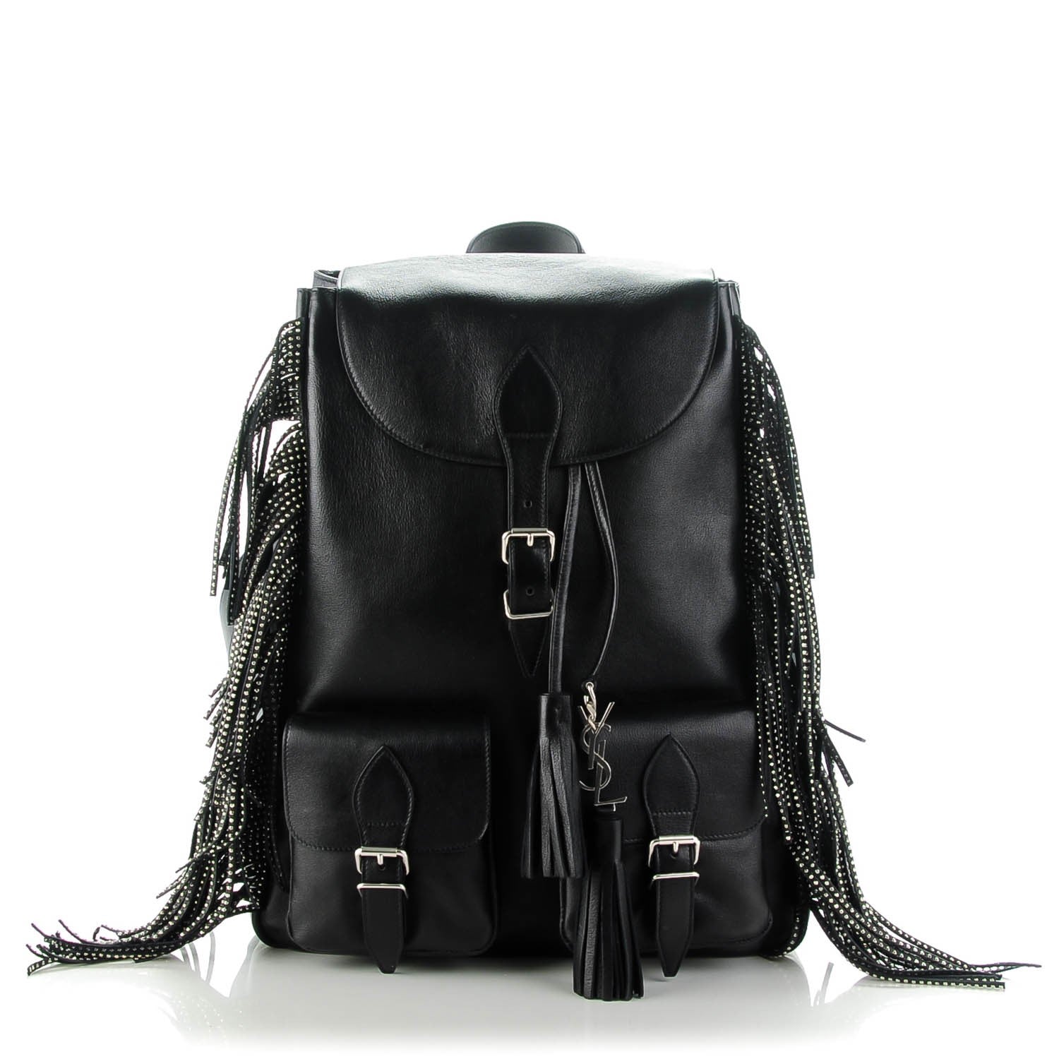 Saint Laurent Calfskin Studded Fringe Festival Backpack Black 1 of 7