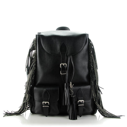 Saint Laurent Calfskin Studded Fringe Festival Backpack Black 1 of 7