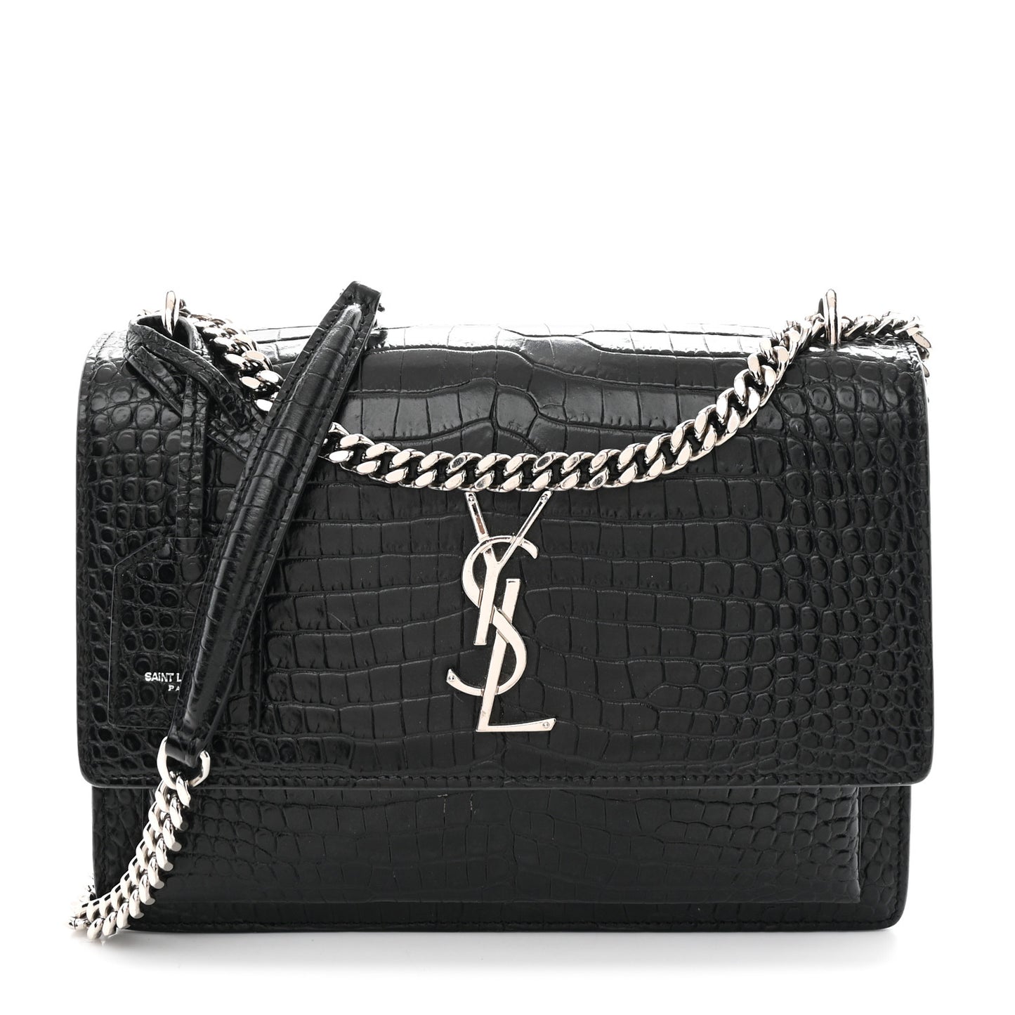 Calfskin Crocodile Embossed Medium Monogram Sunset Black