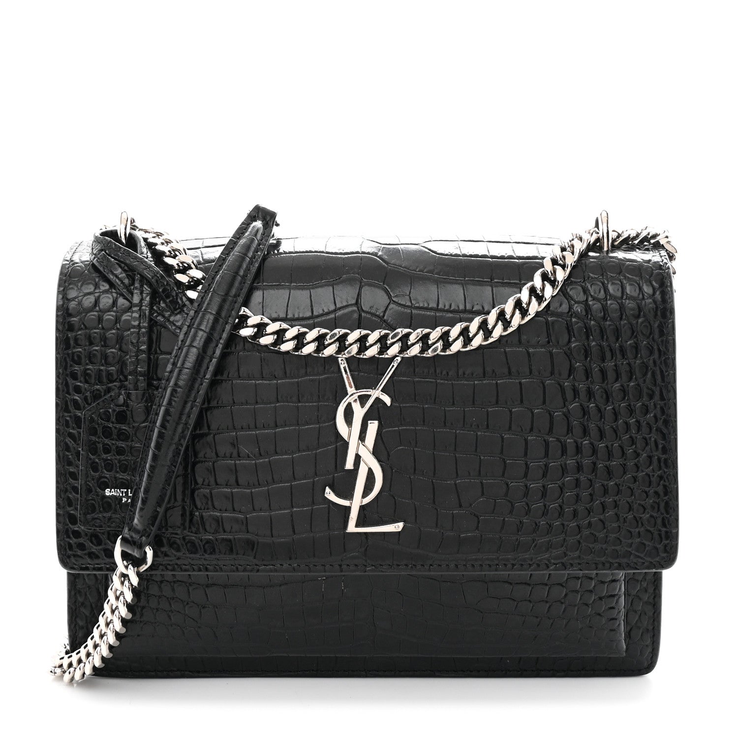 Saint Laurent Calfskin Crocodile Embossed Medium Monogram Sunset Black 1 of 11