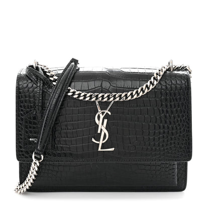 Saint Laurent Calfskin Crocodile Embossed Medium Monogram Sunset Black 1 of 11