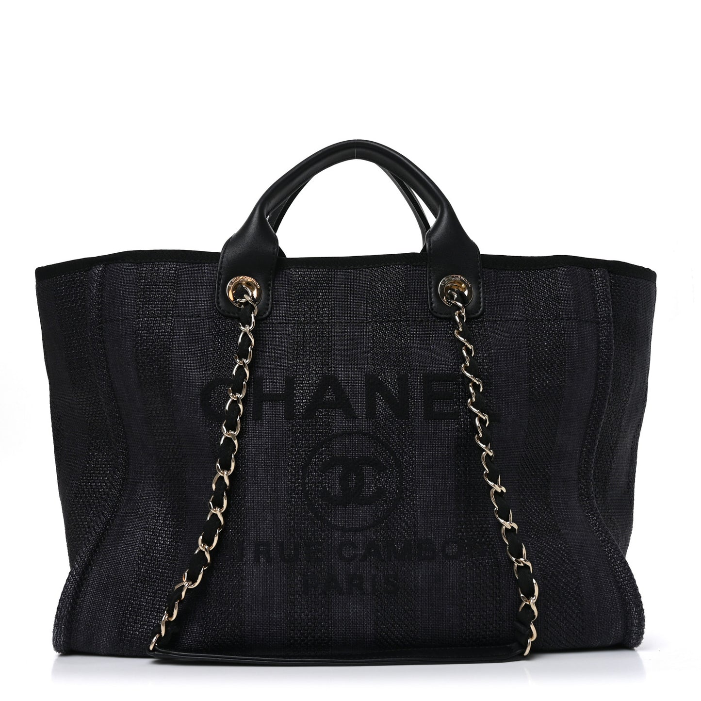Mixed Fibers Calfskin Striped Medium Deauville Tote Black