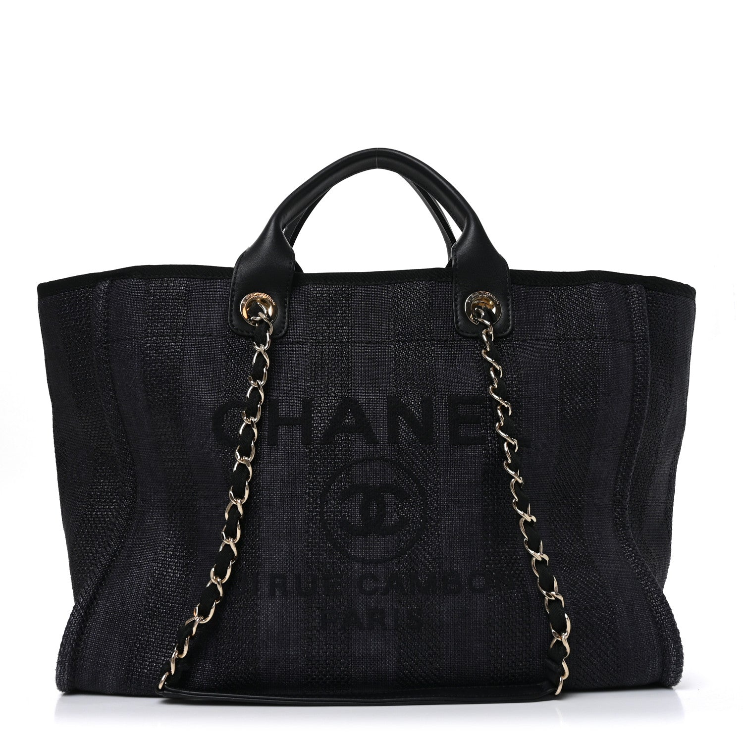 Chanel Mixed Fibers Calfskin Striped Medium Deauville Tote Black 1 of 11