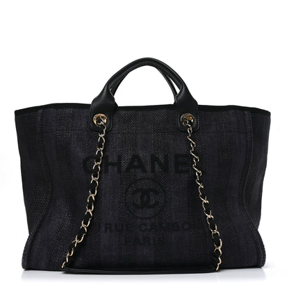 Chanel Mixed Fibers Calfskin Striped Medium Deauville Tote Black 1 of 11