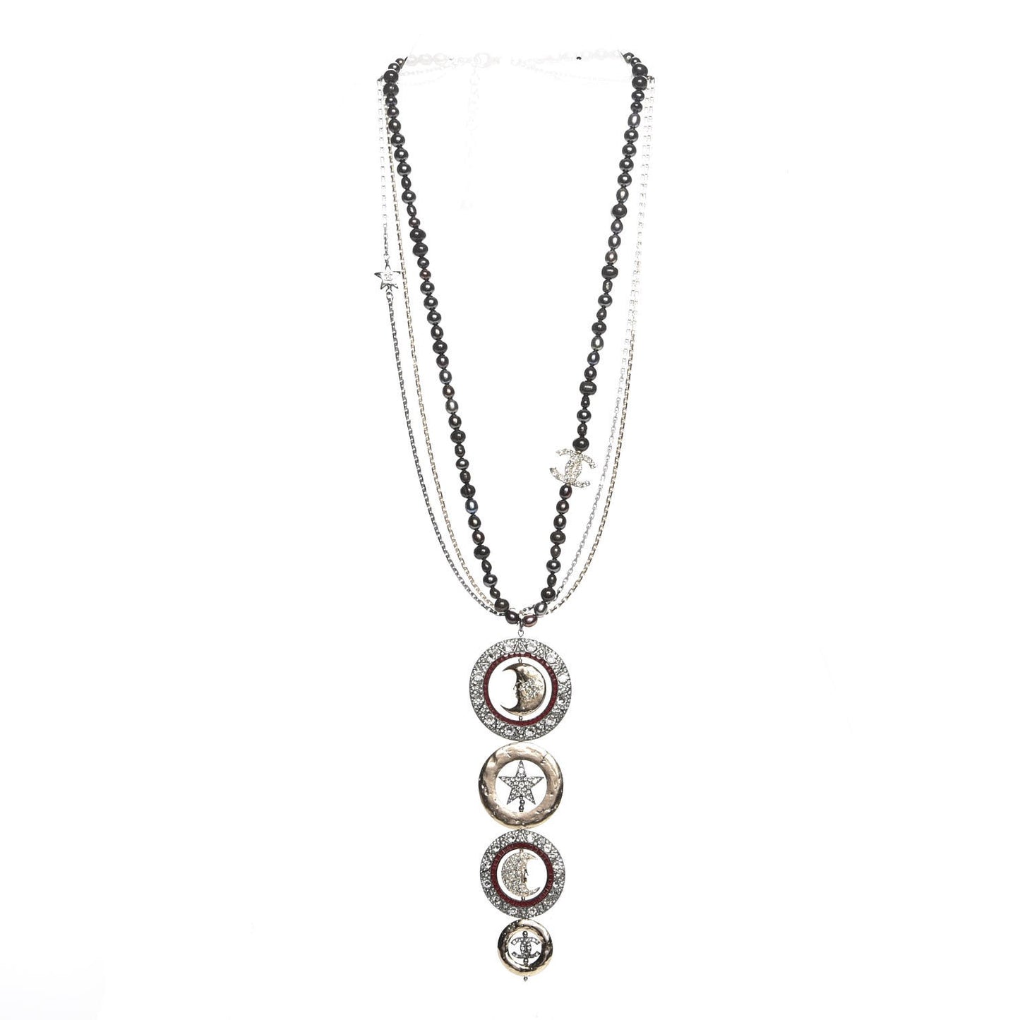 Ruthenium Crystal CC Star Moon Circle Necklace Multicolor