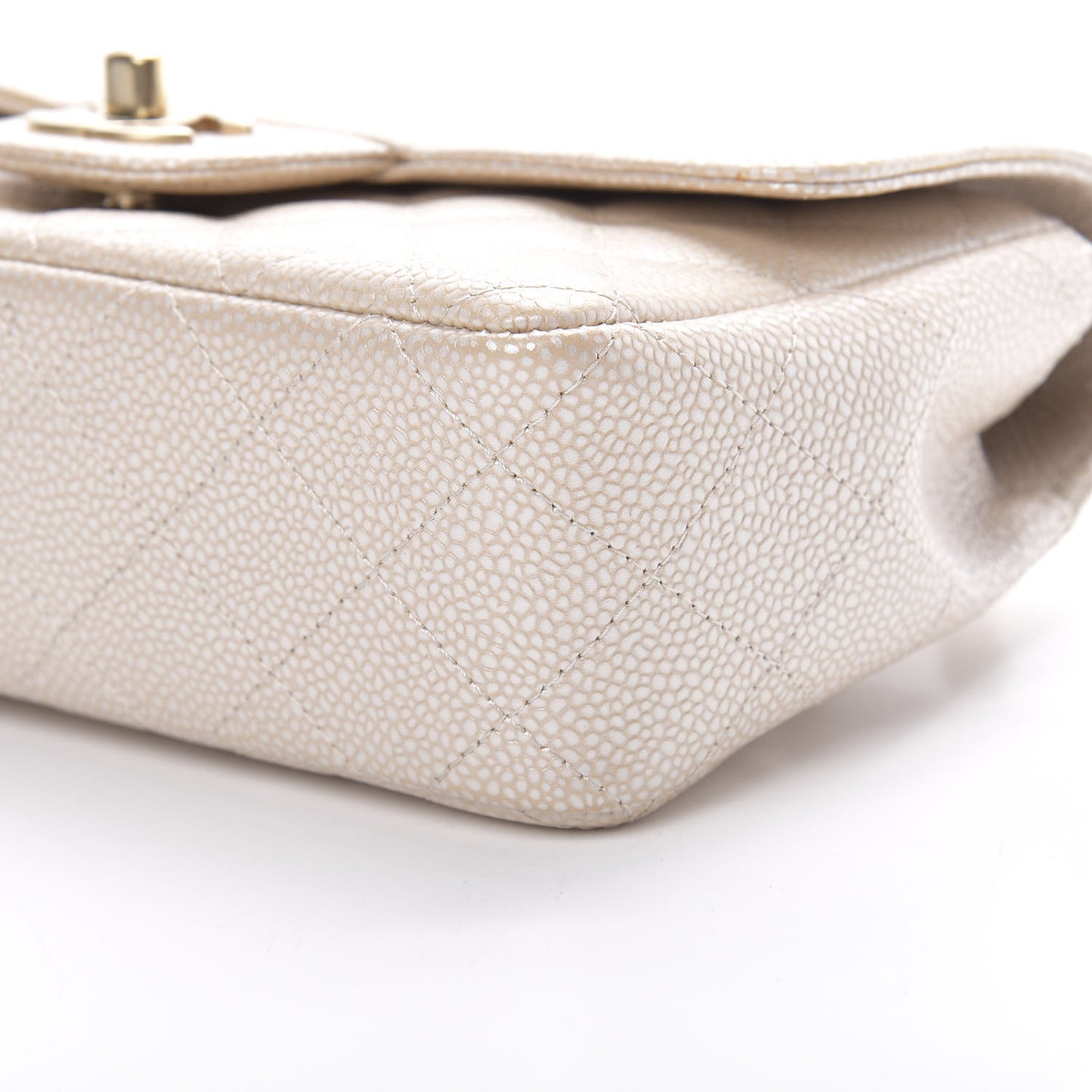 Pearly Caviar Quilted Mini Rectangular Flap Beige
