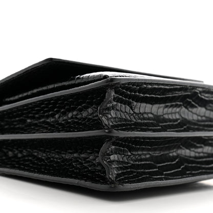 Saint Laurent Calfskin Crocodile Embossed Medium Monogram Sunset Black 10 of 12