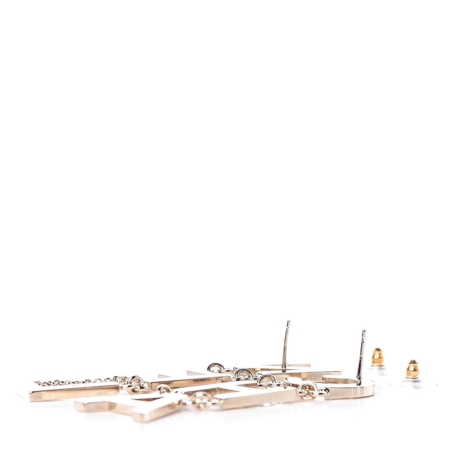 Metal Cha-Nel Logo Drop Earrings Gold
