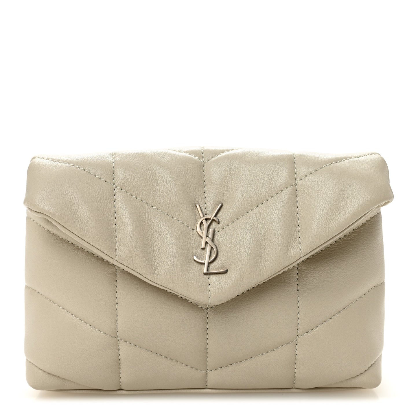 Lambskin Monogram Loulou Puffer Pouch Clutch Crema Soft