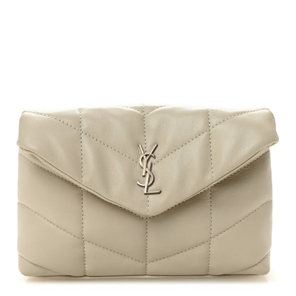 Saint Laurent Lambskin Monogram Loulou Puffer Pouch Clutch Crema Soft 1 of 8