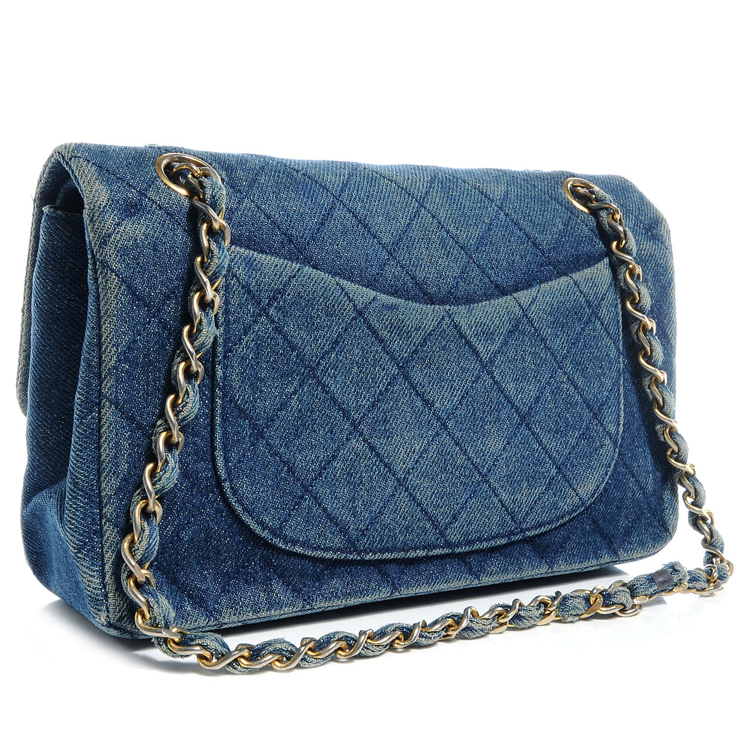 Quilted Denim Double Small Flap Blue