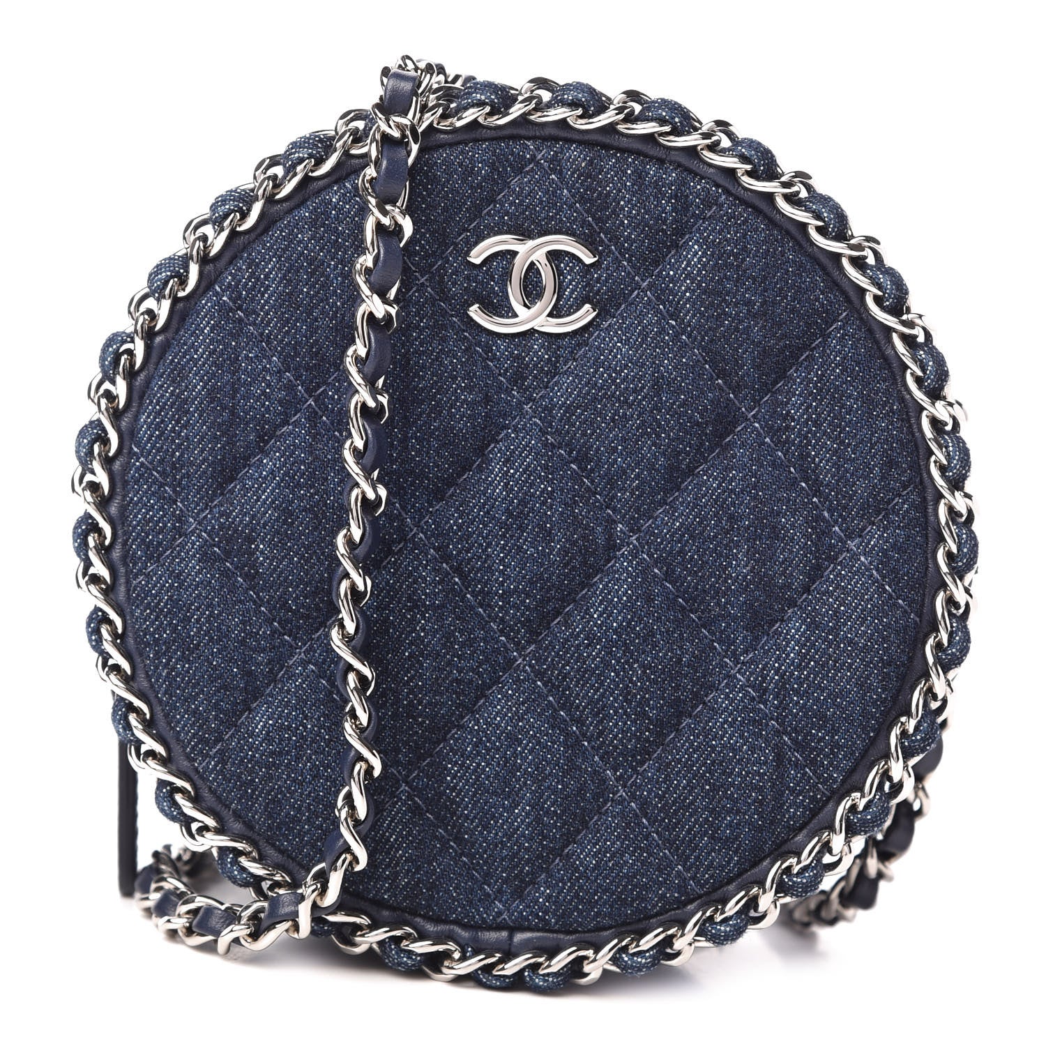 Chanel Denim Quilted Round Clutch With Chain Blue 1 of 11