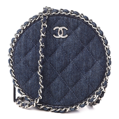 Chanel Denim Quilted Round Clutch With Chain Blue 1 of 11