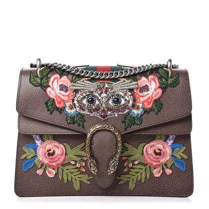 Gucci Calfskin Web Owl Embroidered Medium Dionysus Shoulder Bag New Acero Multicolor 1 of 11