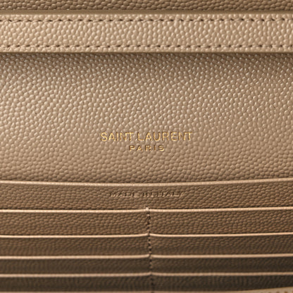 Saint Laurent Grain De Poudre Matelasse Chevron Monogram Chain Wallet Dark Beige 6 of 9