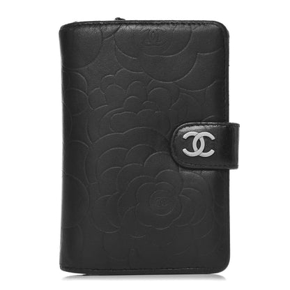Chanel Lambskin Camellia Embossed Zipped Pocket Wallet Black 1 of 15