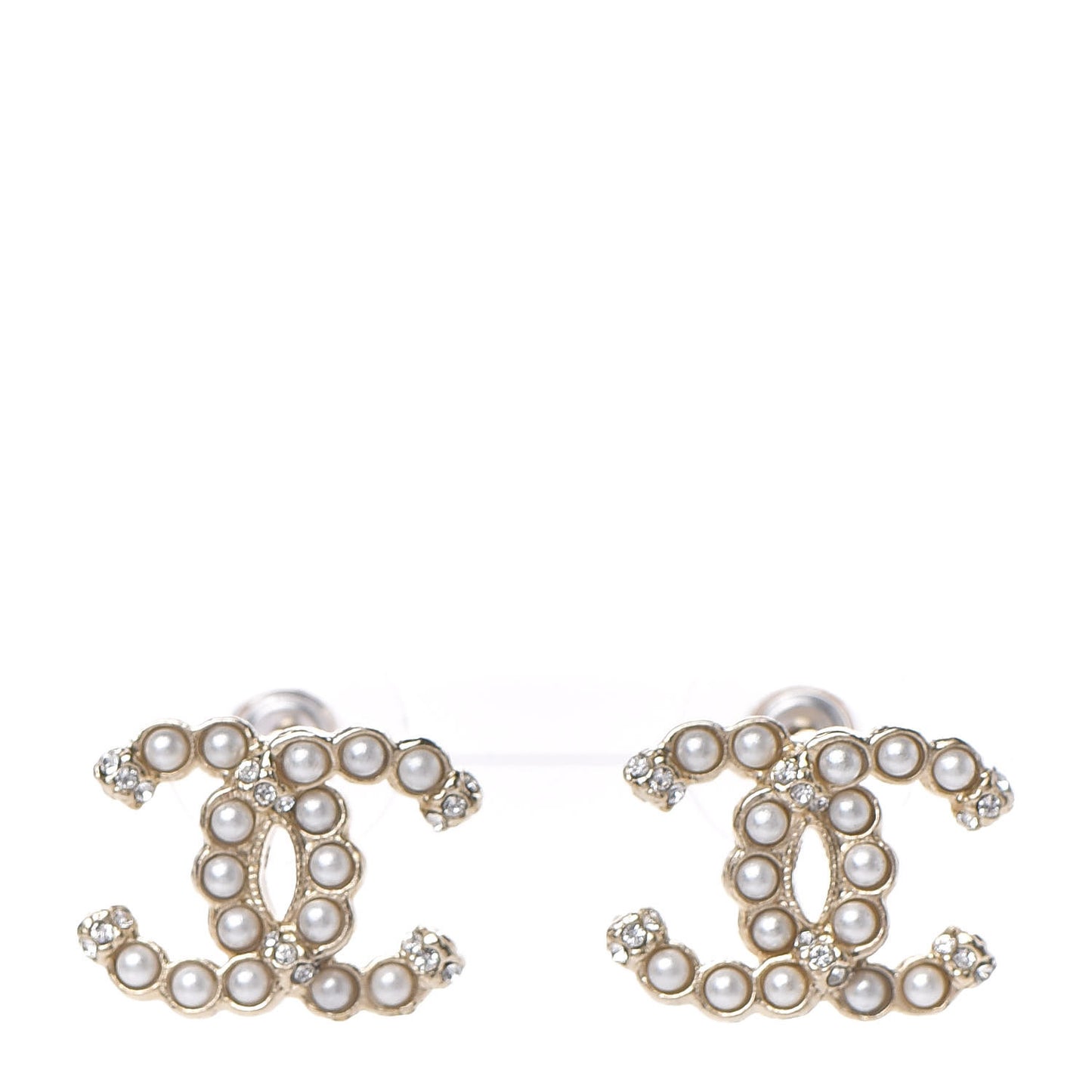 Pearl Crystal CC Earrings Gold