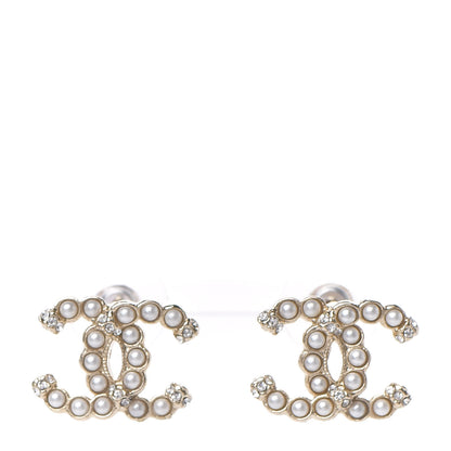 Chanel Pearl Crystal CC Earrings Gold 1 of 5