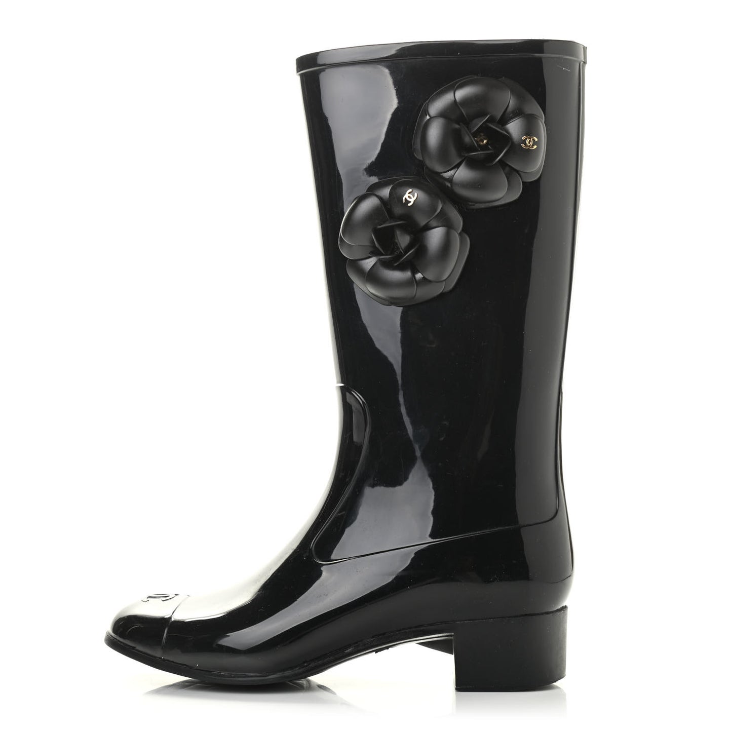 Rubber Camellia Rain Boots 38 Black