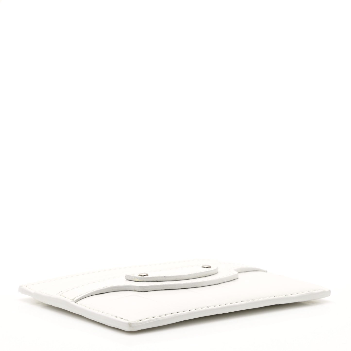 Semi Shiny Calfskin Crocodile Embossed Neo Classic Card Holder White