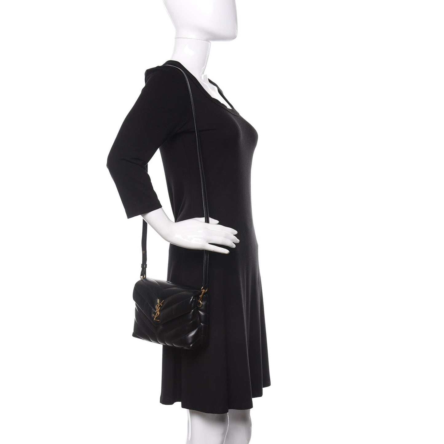 Calfskin Y Quilted Monogram Toy Loulou Crossbody Bag Black