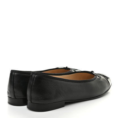 Chanel Lambskin Patent Cap Toe Camellia Ballerina Flats 38.5 Black 3 of 9